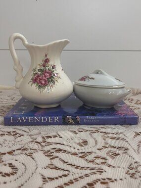 VTG Floral Porcelain Creamer Pitcher & Covered Sugar Bowl Mismatched Set